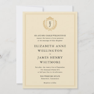 Elegantes Old Money Wappen - Hochzeit von Elfenbei Einladung