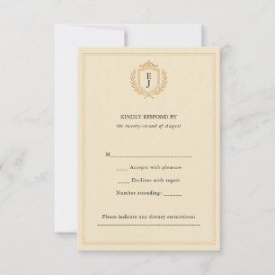Elegantes Old Money Wappen - Hochzeit von Elfenbei RSVP Karte
