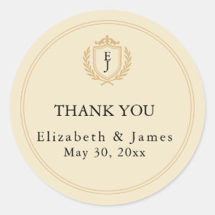 Elegantes Old Money Wappen - Hochzeit von Elfenbei Runder Aufkleber