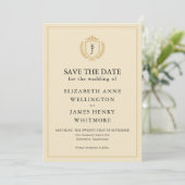 Elegantes Old Money Wappen - Hochzeit von Elfenbei Save The Date (Stehend Vorderseite)