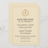 Elegantes Old Money Wappen - Hochzeit von Elfenbei Save The Date (Vorne/Hinten)