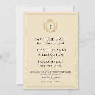 Elegantes Old Money Wappen - Hochzeit von Elfenbei Save The Date