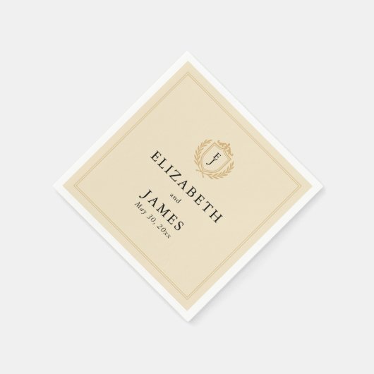 Elegantes Old Money Wappen - Hochzeit von Elfenbei Serviette (Ecke)