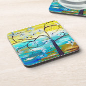 Elegantes Ölgemälde eines weißen Blütenbaumes Getränkeuntersetzer (Linke Seite)