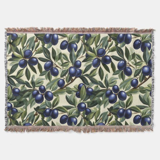 Elegantes Olive Branch Muster mit Deep Blue Olives Decke (Vorderseite)