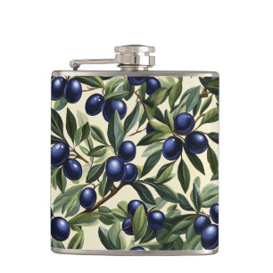 Elegantes Olive Branch Muster mit Deep Blue Olives Flachmann