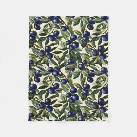 Elegantes Olive Branch Muster mit Deep Blue Olives Fleecedecke (Vorderseite)
