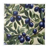 Elegantes Olive Branch Muster mit Deep Blue Olives Fliese (Vorderseite)