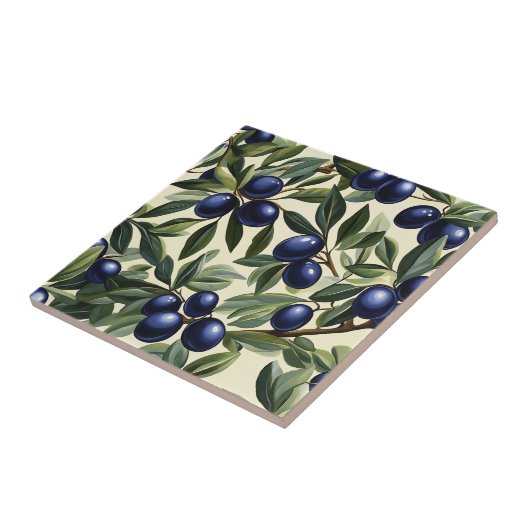 Elegantes Olive Branch Muster mit Deep Blue Olives Fliese (Seite)