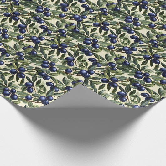 Elegantes Olive Branch Muster mit Deep Blue Olives Geschenkpapier (Ecke)