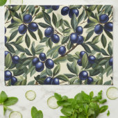 Elegantes Olive Branch Muster mit Deep Blue Olives Geschirrtuch (Gefaltet)