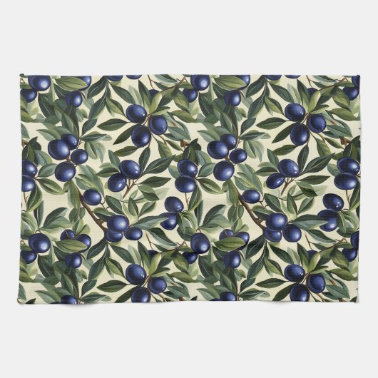 Elegantes Olive Branch Muster mit Deep Blue Olives Geschirrtuch (Horizontal)
