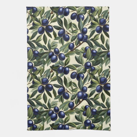 Elegantes Olive Branch Muster mit Deep Blue Olives Geschirrtuch (Vertikal)