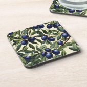 Elegantes Olive Branch Muster mit Deep Blue Olives Getränkeuntersetzer (Linke Seite)