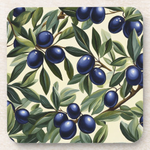 Elegantes Olive Branch Muster mit Deep Blue Olives Getränkeuntersetzer