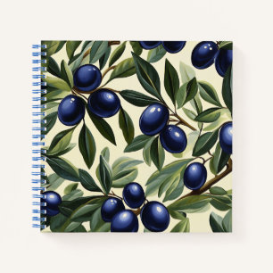 Elegantes Olive Branch Muster mit Deep Blue Olives Notizblock