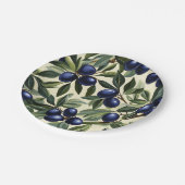 Elegantes Olive Branch Muster mit Deep Blue Olives Pappteller (Schrägansicht)