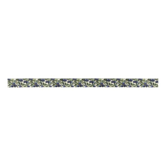 Elegantes Olive Branch Muster mit Deep Blue Olives Satinband (Vorderseite)