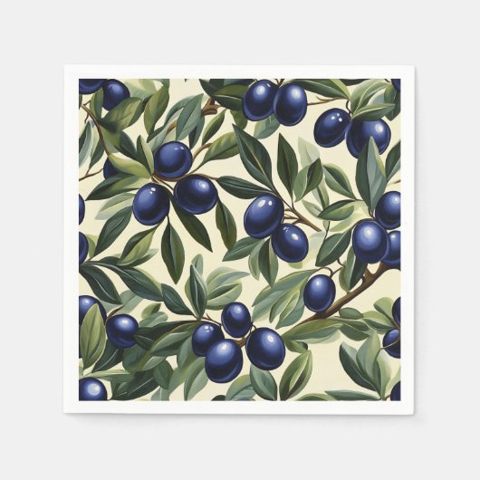 Elegantes Olive Branch Muster mit Deep Blue Olives Serviette (Vorderseite)