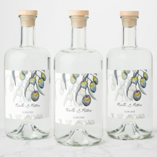Elegantes Olive Branch Wasserfarbe Personalisiert Alkoholflaschenetikett