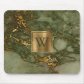 Elegantes Olive Green Marble Gold Monogramm Mousepad (Vorne)