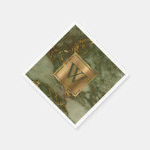 Elegantes Olive Green Marble Gold Monogramm Serviette (Ecke)