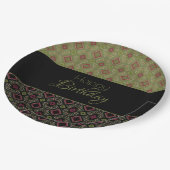 Elegantes Olive Green mit Schwarz Pappteller (Schrägansicht)