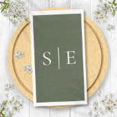 Elegantes Olive Green Monogramm Minimalistisch Serviette