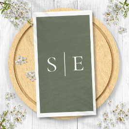 Elegantes Olive Green Monogramm Minimalistisch Serviette