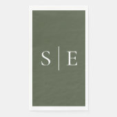 Elegantes Olive Green Monogramm Minimalistisch Serviette (Vorderseite)
