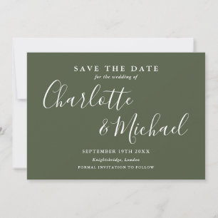Elegantes Olive Green Signature Script-Foto Save The Date