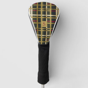 Elegantes Olive Green und Gold Classic Kariert Golf Headcover
