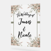 Elegantes Olive Green & White Floral Wedding Sign Acrylschild (Winkel)