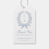 Elegantes Olive Leaf Wappen Blue Wedding Monogram Geschenkanhänger (Vorderseite)