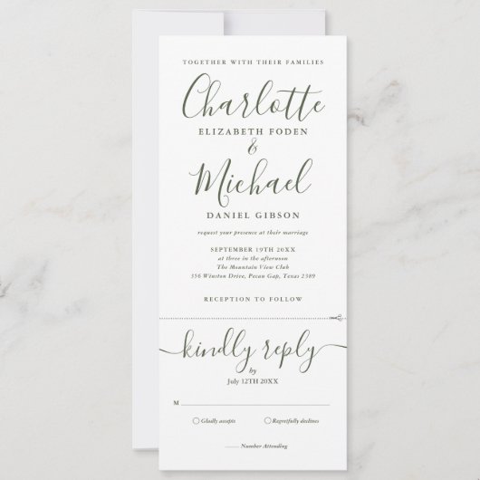 Elegantes Olive Script in einem Foto Hochzeit Einladung (Vorderseite)