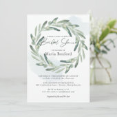 Elegantes Olive Sprig Branch Wreath Brautparty Einladung (Stehend Vorderseite)