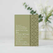 Elegantes Olive & White Damask Einladung (Stehend Vorderseite)