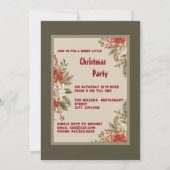 Elegantes Oliven-Elfenbein Poinsettia Weihnachtsfe Einladung (Vorderseite)