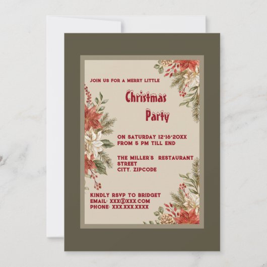 Elegantes Oliven-Elfenbein Poinsettia Weihnachtsfe Einladung (Vorderseite)