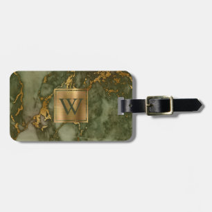 Elegantes Oliven Grün Gold Marmor Monogramm Gepäckanhänger