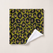 Elegantes Oliven Grün Leopard Monogramm Badhandtuch Set (Waschlappen)