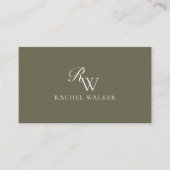Elegantes Oliven Grün Monogramm Visitenkarte (Vorderseite)