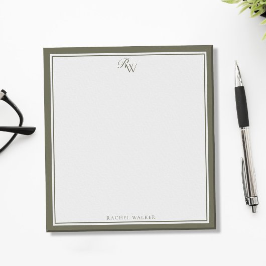 Elegantes Oliven Grün Monogramm Zwei Rahmen Notizblock