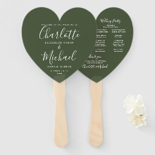 Elegantes Oliven Grünes Hochzeitsprogramm Herz Fächer