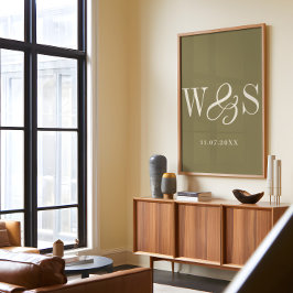 Elegantes Oliven-grünes Paar Initialen Hochzeit Poster