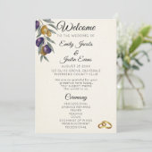 Elegantes Oliven-Wasserfarben-Hochzeitsprogramm Programm (Stehend Vorderseite)
