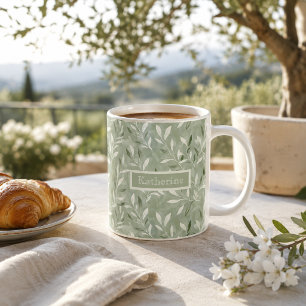 Elegantes Olivenblätter-Muster mit individuellem N Kaffeetasse