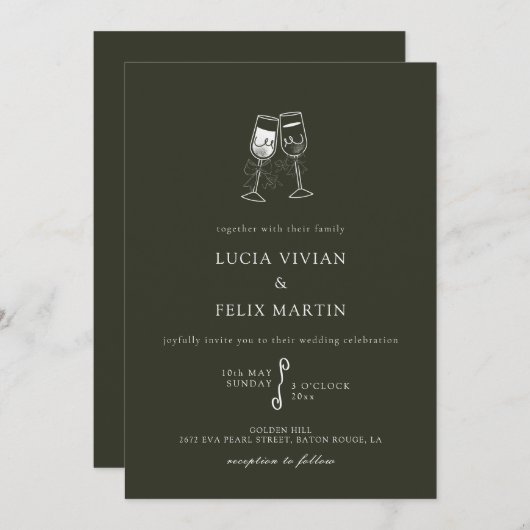 Elegantes Olivenholz Grüne Hochzeit Einladung (Vorne/Hinten)