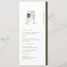 Elegantes Olivenholz Grüne Hochzeit Menükarte