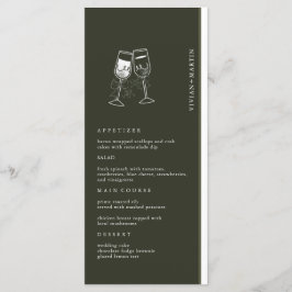 Elegantes Olivenholz Grüne Hochzeit Menükarte